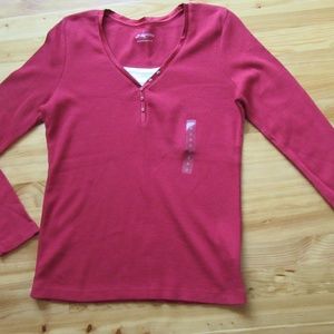NWT St John's Bay Cabaret S L/S Waffle Henley Top